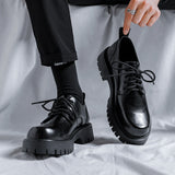 Breakj Men's Leather Shoes Spring British Platform Casual Derby Shoes Men's Dress Wedding Black Low Top Martin Boots