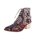 Size boots women Embroidery Flower Med Heel Ankle Boots Comfort Autumn Winter Ankle Boots Brand Designer Short
