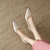 Retro Leather Heels Shoes Pointed Toe Slip-on Loafers Mid Heeled Shoes Women Spring Casual
