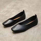 Girls Doudou Shoes Summer New Square Toe Black PU Material Flat Shoes Shallow Soft Sole Casual