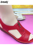 Shoes for Women Sandals Pu Leather Comfort Mother Shoes Zipper Flat Sandals Casual Summer Footwear Soft Sandalias
