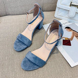 High Heel Sandals Women's Shoes Women's Summer Women's Leather Velvet Open Toe Thick Heel Buckle Bag Heel Size