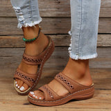 Women Wedge Sandals Premium Orthopedic Open Toe Slippers Vintage Anti-Slip Leather Casual Female Platform Retro Shoes