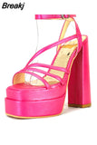 High Heeled Women's Sandals 2023 Summer Buckle Strap Platform Pumps Simply Element Comfortable Walking Plus Size
