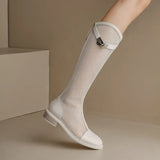 Summer Knee-high Mesh High Boots Women V-mouth Breathable Mesh Knight Boots Thick Heel Hollow Long Cool Boots Botas