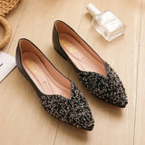 and Autumn 2024 New Pointed Toe Shallow Mouth Flat Shoes Women's Bean Shoes Women's Sequins Single