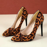 Rubber Bottom High Heels Shoes Women Pumps Flock Leopard Print Sexy Stilettos Party Heeled Designer Shoes Large Size