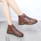 Women Ankle Autumn Boots Ladies Flat Shoes Woman Genuine Leather Lace up Casual Boots Female Motorcycle Boot