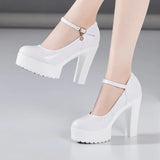 Heel 12Cm Cheongsam Model Catwalk Shoes Women's Thick Heel Thick-Soled Waterproof Platform Non-Slip Round Head Soft Leather Large-Size Single