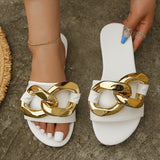 Shoes for Women 2023 Roman Chain Decoration Flat Women's Slippers Outdoor Open Toe Casual Ladies Slippers Female