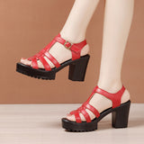 Word With High Heels, Thick Heels, Sandals, 2023 Summer New Thick-Soled Waterproof Platform, Fish Mouth, Large Size Leather