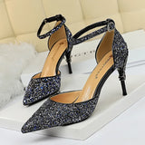 Breakj Fashion Sexy Hollow Out Nightclub Show Thin Metal And High Heel Shining Sequins