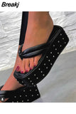 Sale Ladies High Heel Sandals Thick Summer Wedge Sandals Slippers Ladies Thick Sole Casual All-match Slippers Large