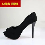 Cm Suede Super High Heels Fish Mouth Single Shoes Thin Heels Party Pumps Small Size Waterproof Platform Womens Shoes