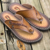 New Summer Handmade Leather Slippers Trendy Fashion Men's Flip-flops Outdoor Breathable Comfortable Men and Simple