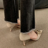 Elegant Thin High Heels Pumps Women 2024 Spring Square Buckle Shallow Mouth Single Shoes Woman Pointed Toe Office