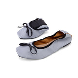 Leather Shoes Women Casual Ballet Flats 2023 Spring Autumn Lace Up Bow Comfortable Square Toe Wholesale Shoes Size