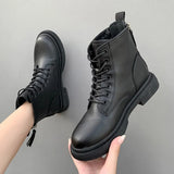 2021 Black Platform Boots Women Boots Winter Leather Boots Lace Up Ankle Boots Motorcycle Thick Heel Platform High