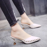 Version Slippers 2024 Summer New Pointed Riveted Stilettos Fashion One-Word Slippers Women's Head