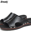 Leather Slippers Men Big Size 48 47 Slip on Casual Shoes Summer Breathable Outdoor Mens Slides Comfortable Beach