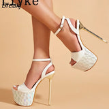 2023 New Summer Extreme High Heels Sexy 17CM Sandals Women Cozy Leather Open Toe Buckle Strap Party Dress Platform