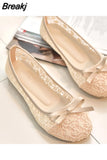 Ballet Flats Fashion Bow-Knot Women Shoes Slip on Flat Sweet Hollow Summer Female Shoe Beige 2023 New Women Flat