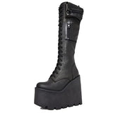 Design High Quality Female Motorcycle Boots Square Heel Lace-Up Narrow Band Winter Cool Street Women Knee High Boots