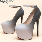 17CM Super High Heels Platform Pumps Women Mules Stiletto Fashion Round Toe Ankle Buckle Strap Club Pole Dance Shoes