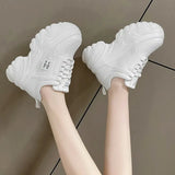 White Black Chunky Dad Sneakers Women 2023 Autumn Thick Bottom Vulcanized Shoes Woman Pu Leather Platform Sneaker