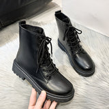 Boots And Women's Shoes British Style Short Boots 2023 New Korean Version Round Head Lace-Up Short Boots Flat-Soled Square Root Single