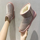 Women Glitter Boots 2023 Short Plush Woman New Warm Soft Ladies Ankle Boot Winter Fur Bling Platform Female Casual