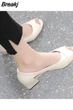 Women's Shoes Beige Footwear Block Heel Thick Summer 2023 with Medium Heels Chunky Sandals for Woman Leather Outdoor The Best