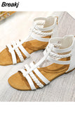 2023 Summer Shoes Woman Sandals Flat Sandalias Zip Pu Leather Narrow Straps Slides Shoes White Gladiator Beach