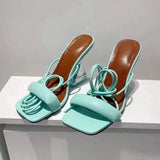 Women's Transparent Orange High Heels Sandals Square Toe Ankle Strap Female Pumps Shoes Size 36-43 Sandalias