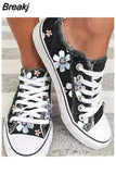 Woman Canvas Shoes Elegance Floral Print Women Vulcanize Shoes Fashion Lace Up Flat Sneakers zapatos de mujer