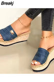 Wedges Slippers Platform High Heels Women Slipper Ladies Outside Shoes Basic Wedge Slipper Flip Flop