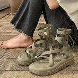 Women Summer New 2023 OpenToe platform Shoes Round Toe Square Heels Sandals Cross Strap Back Zipper Woman Shoes