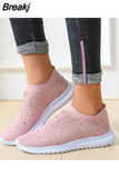 women Fashion Crystal Sneakers Breathable Mesh Slip On Flat Shoes For Women 2023 Outdoor Walking Loafers Zapatos