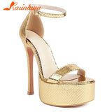 Brand 2023 Thin High Heel Ankle Strap Pumps Shoes Pointed Toe Metallic Feel Design Sexy Style Spring Summer Lady Women
