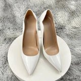 Curl Cut Women Solid Black Patent Pointy Toe High Heel Shoes Elegant Pumps Customize Stilettos Size 46 8cm 10cm