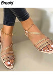 Rhinestones Women's Sandals 2023 Summer Ladies Flats Sandalias Bling Female Shoes Footwear Comfort Slip on