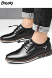 shoes round toe trend men's cowhide leather shoes casual British trend lace-up business formal low comfort large