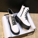 White Color Soft PU Leather Ankle Boots Women Platform Motorcycle Booties Female Autumn Winter Shoes Woman Goth Short