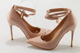 Lock High Heel Pointed Toe Pump Ankle Strap Metal Heels Padlock Pumps Low Cut-out Patchwrok Banquet Dress Shoes Plus