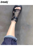 Women Summer New Fashion Thick-bottomed Breathable Eugene Yarn Mesh Magic Paste Roman Sandals Hook &amp; Loop