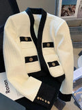 Spring Small Fragrance Tweed Jacket Female Blazer Coat Long Sleeve Button Short Coat Autumn Casual Women Office