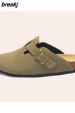 2023 New Outside Buckle Cork Slipper Casual Men Solid Color Beach Non-slip Closed Toe