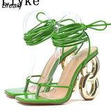 New Brand Chic Strange High Heels Gladiator Sandals Women Gold Cross Lace Up Summer Open Toe Wedding Prom Shoes Size