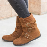 Women Warm Snow Boots Arrival Flat Plush Casual Ladies Shoes Plus Size Autumn Winter Buckle Female Mid Calf
