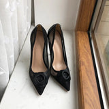 Black Matter Flower Decor Women Gauze Pointy Toe High Heel Party Shoes Elegant Ladies Summer Slip On Stiletto